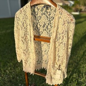 Women’s Cream Sz L Lace Cardigan Whimsigoth Prairie Fairy Cottagecore Coastal